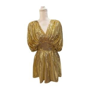 Julia Clancey Gold Sequin Draped Mini Shorts Jumpsuit
